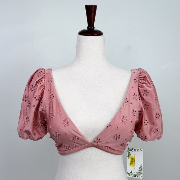 Chelsea & Violet Other - Chelsea & Violet Pink Eyelet Waterproof Swim Crop Bikini Top NWT
